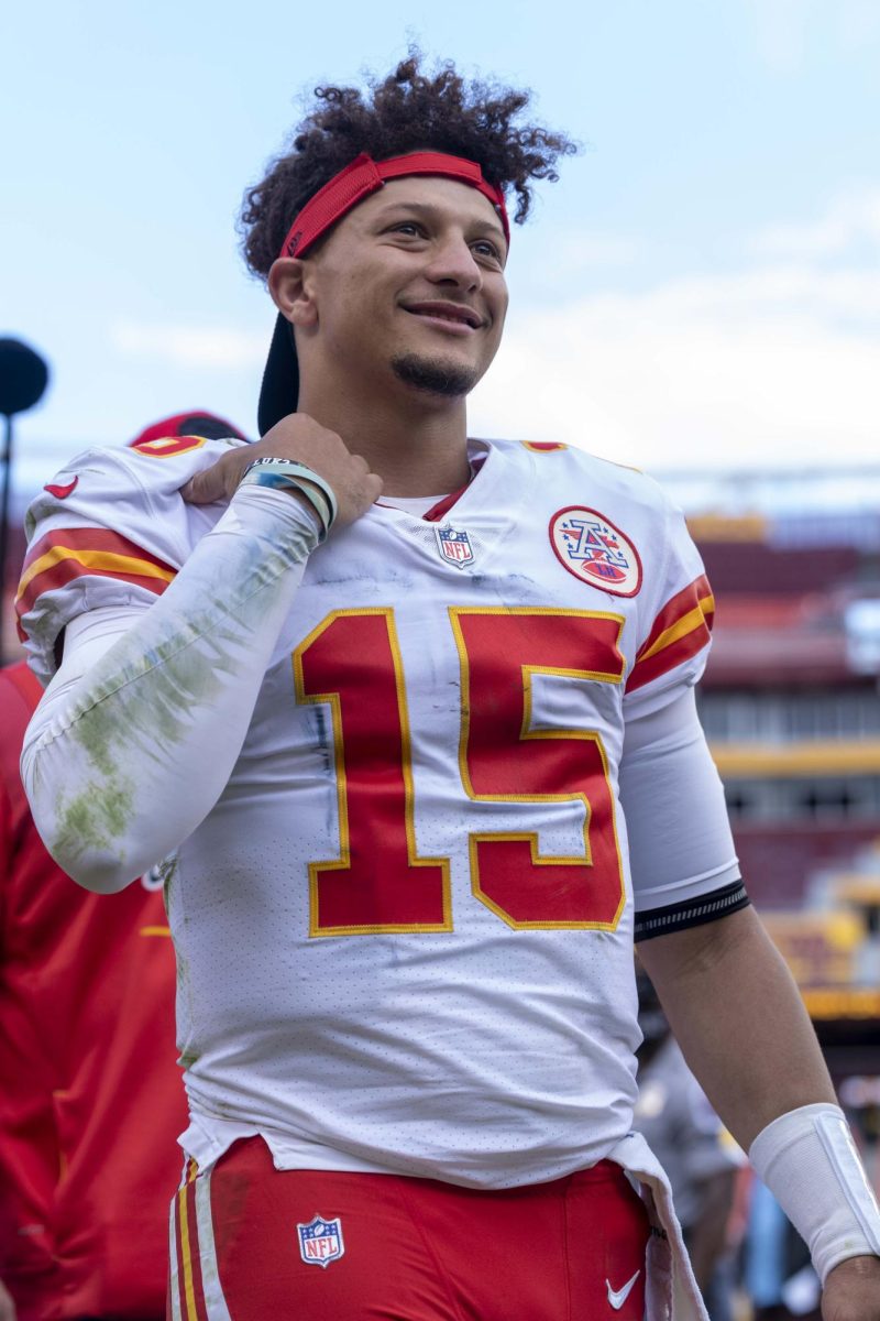 Patrick Mahomes coming off the field after dramatic win.